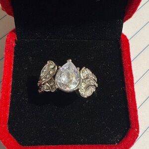Elegant Silver Crystal Teardrop Ring